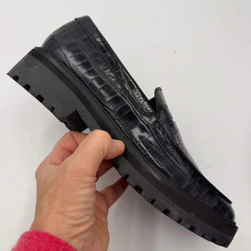 NEW Everlane Black‎ Crocodile Leather Chunky Lug Sole Loafer in Size 10